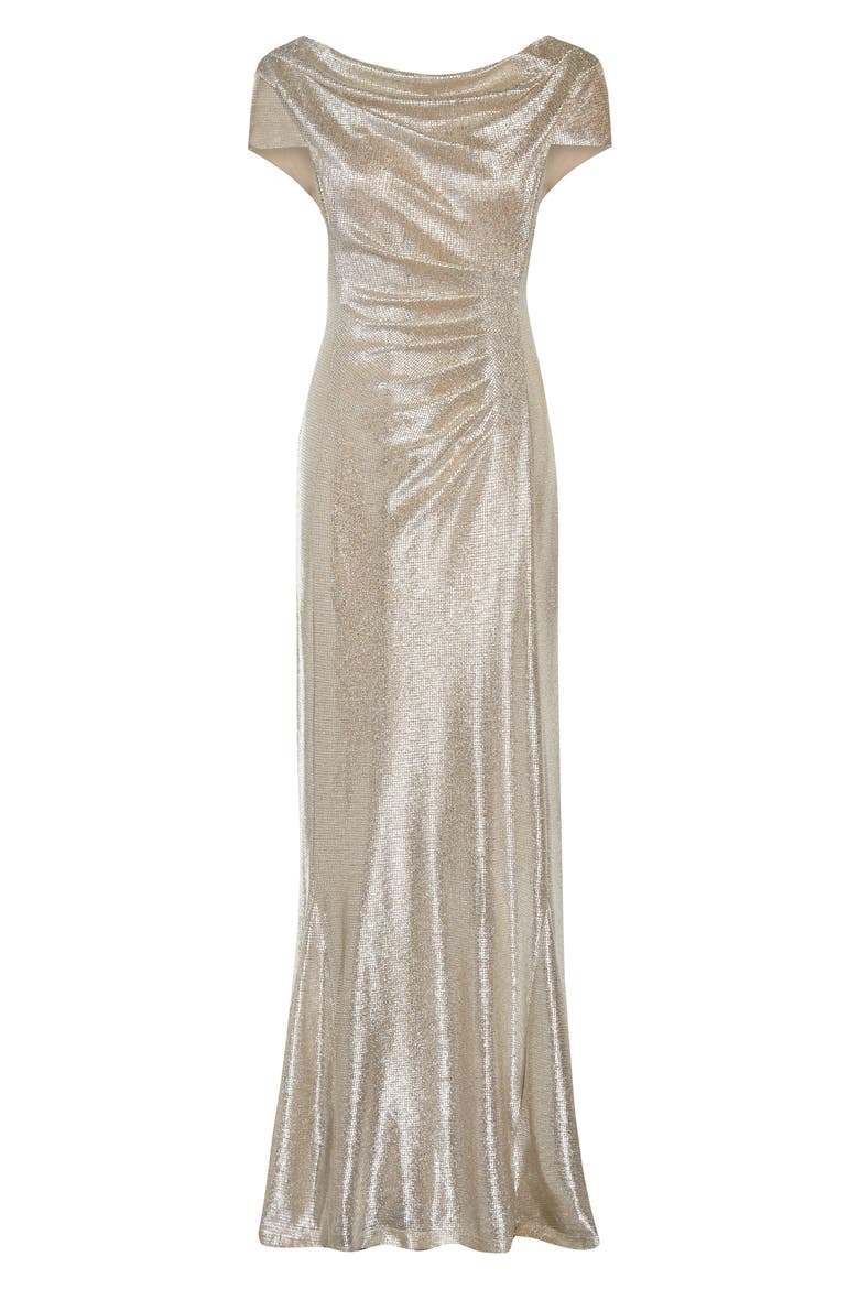 Metallic Drape Neck Gown, Alternate, color, ALABASTER