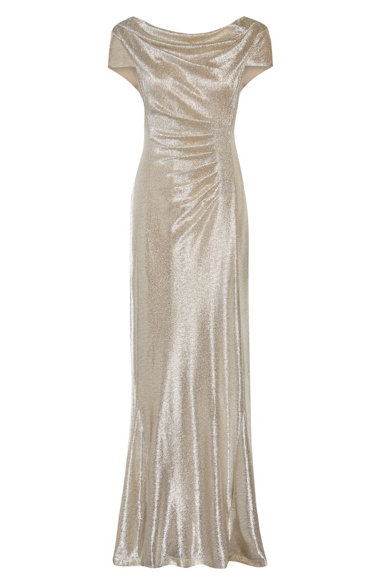 Adrianna Papell Metallic Drape Neck Gown, Alternate, color, Alabaster