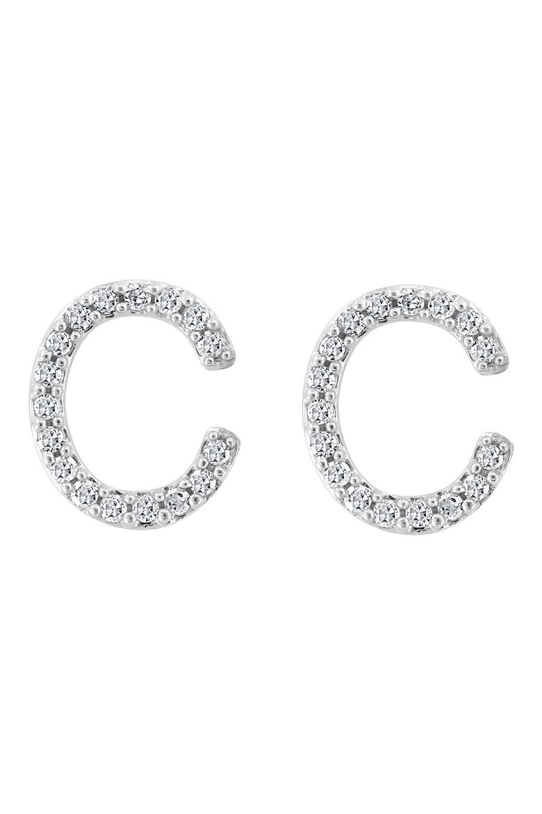 Sterling Silver Diamond 'C' Initial Stud Earrings, Alternate, color, SILVER