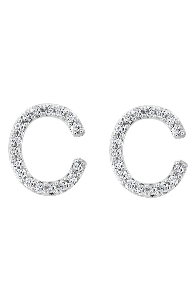 EFFY Sterling Silver Diamond 'C' Initial Stud Earrings, Alternate, color, Silver