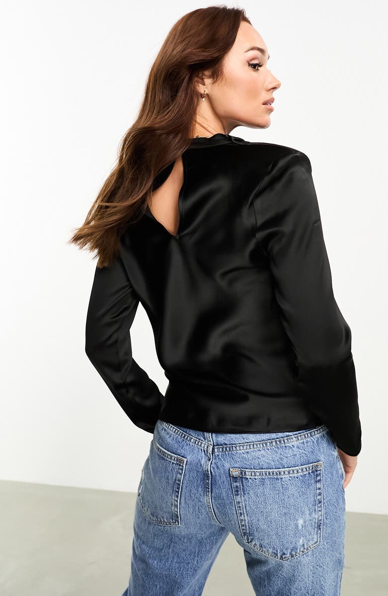 ASOS DESIGN Shoulder Pad Long Sleeve Stretch Satin Top, Alternate, color, 