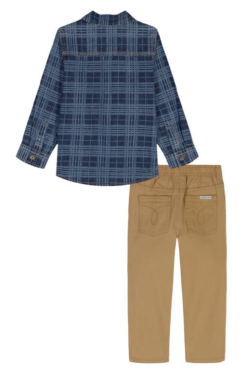 Calvin Klein Kids' Plaid Button-up Shirt & Pants Set In Blue