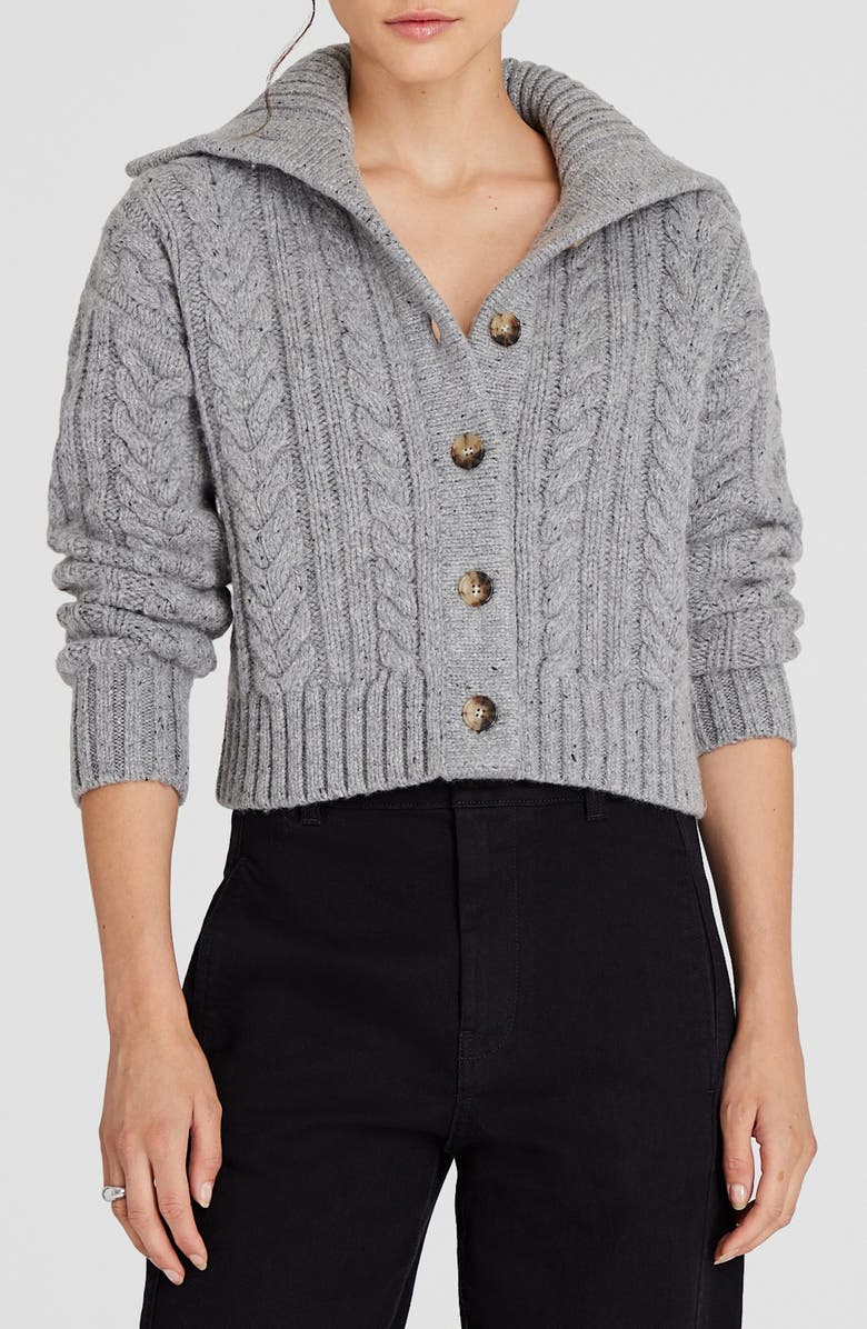 Club Monaco Chunky Mixed Cable Stitch Wool Blend Crop Cardigan, Main, color, 