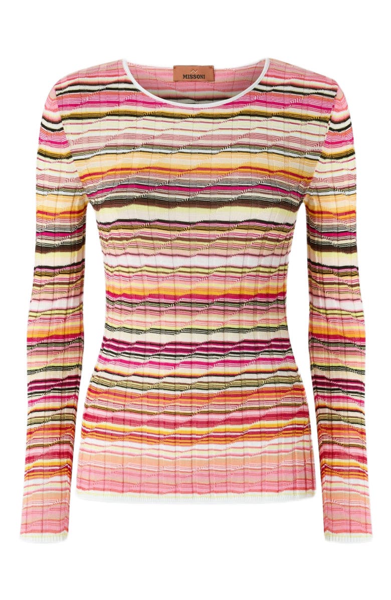 Missoni Striped Cotton And Viscose Ribbed Sweater With Long Sleeves, Alternate, color, Blue