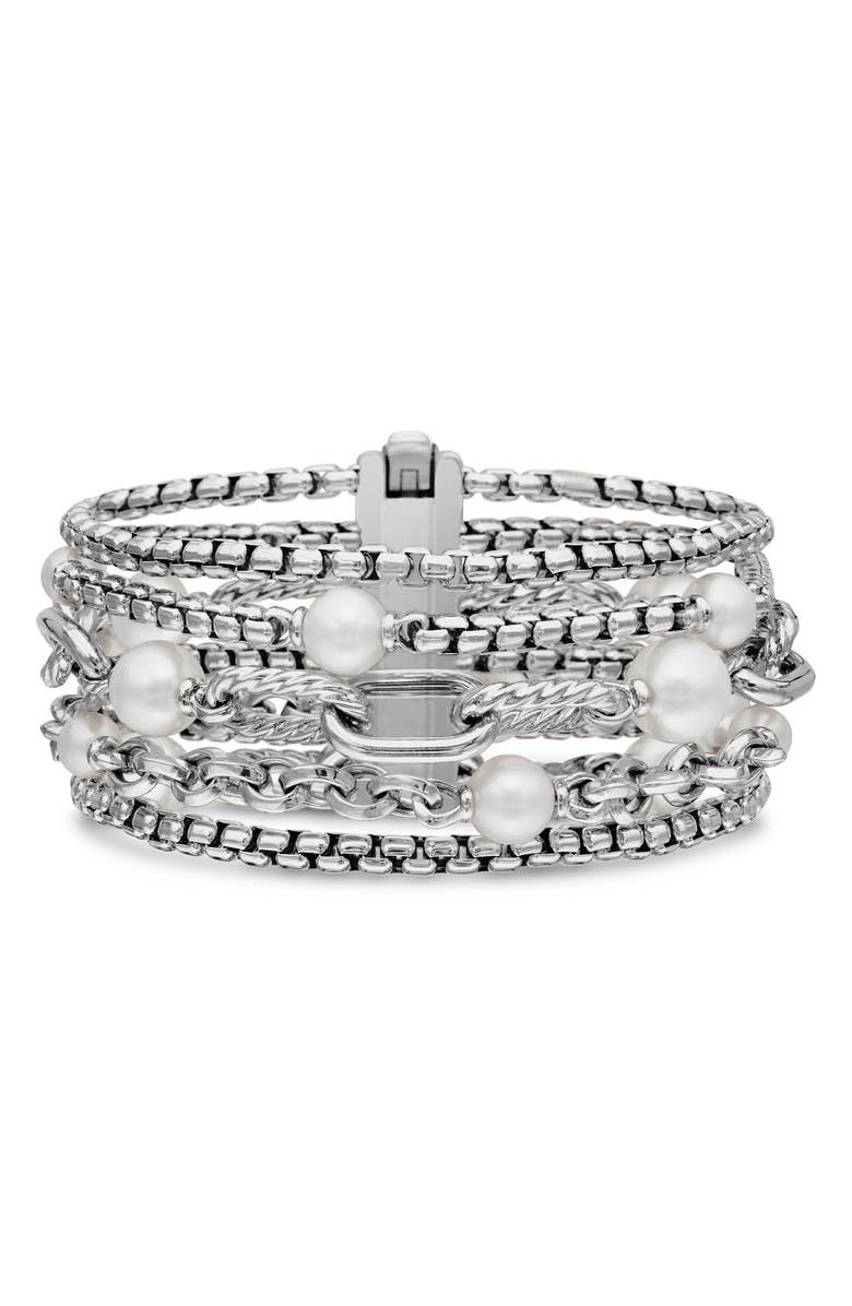David Yurman DY Madison<sup>®</sup> Pearl Multi Row Chain Bracelet in Sterling Silver with Pearls, 25.7mm, Main, color,