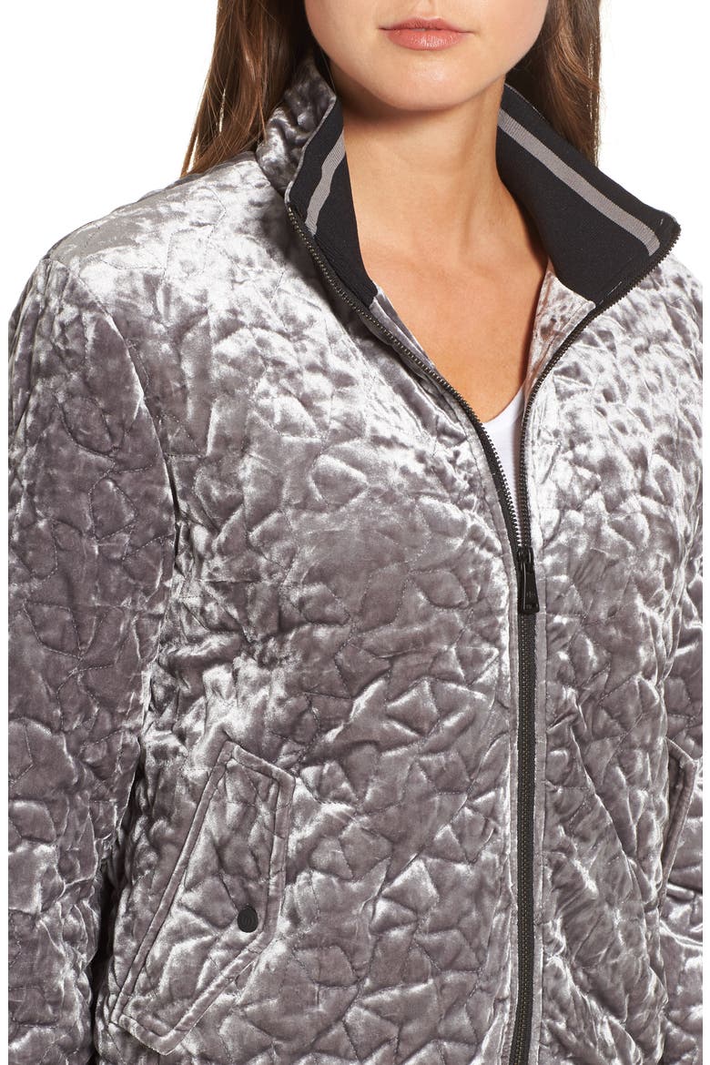 Quilted Velvet Bomber Jacket, Alternate, color, SILVER