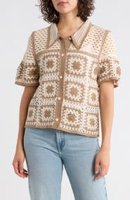 Forgotten Grace Open Knit Square Short Sleeve Cardigan