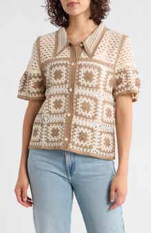 Forgotten Grace Open Knit Square Short Sleeve Cardigan