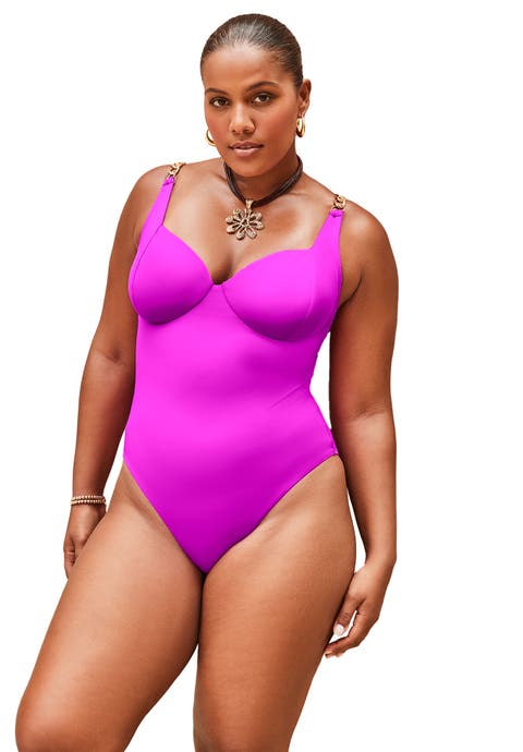 Chain Accent Underwire One Piece Swimsuit