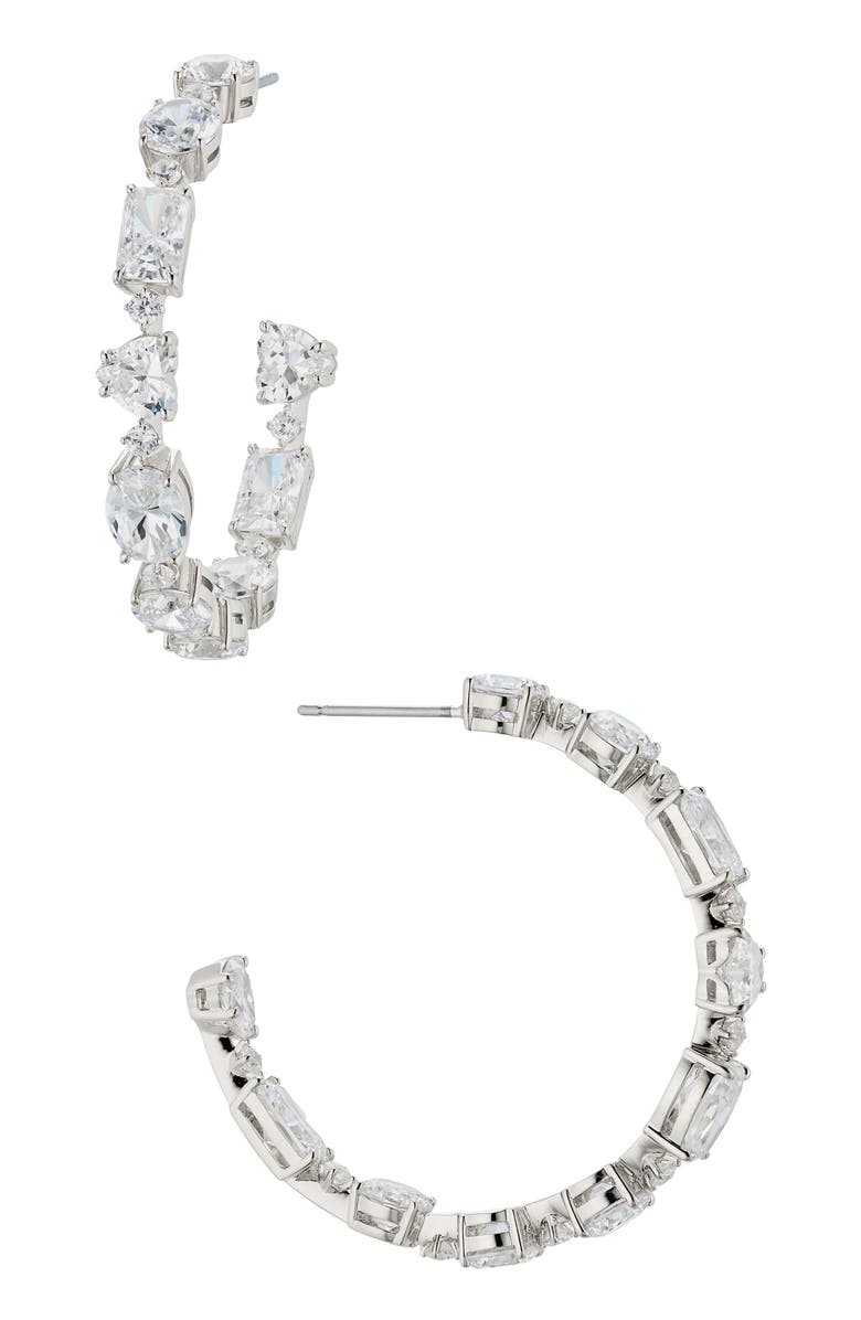 Nadri Cora Cubic Zirconia Inside Out Hoop Earrings, Main, color, Rhodium