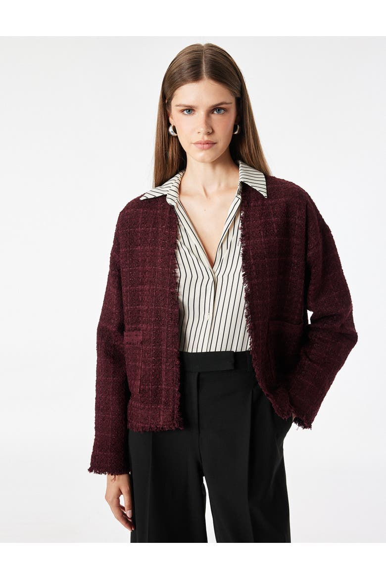 Textured Long Sleeve Collarless Jacket, Alternate, color, BORDEUX