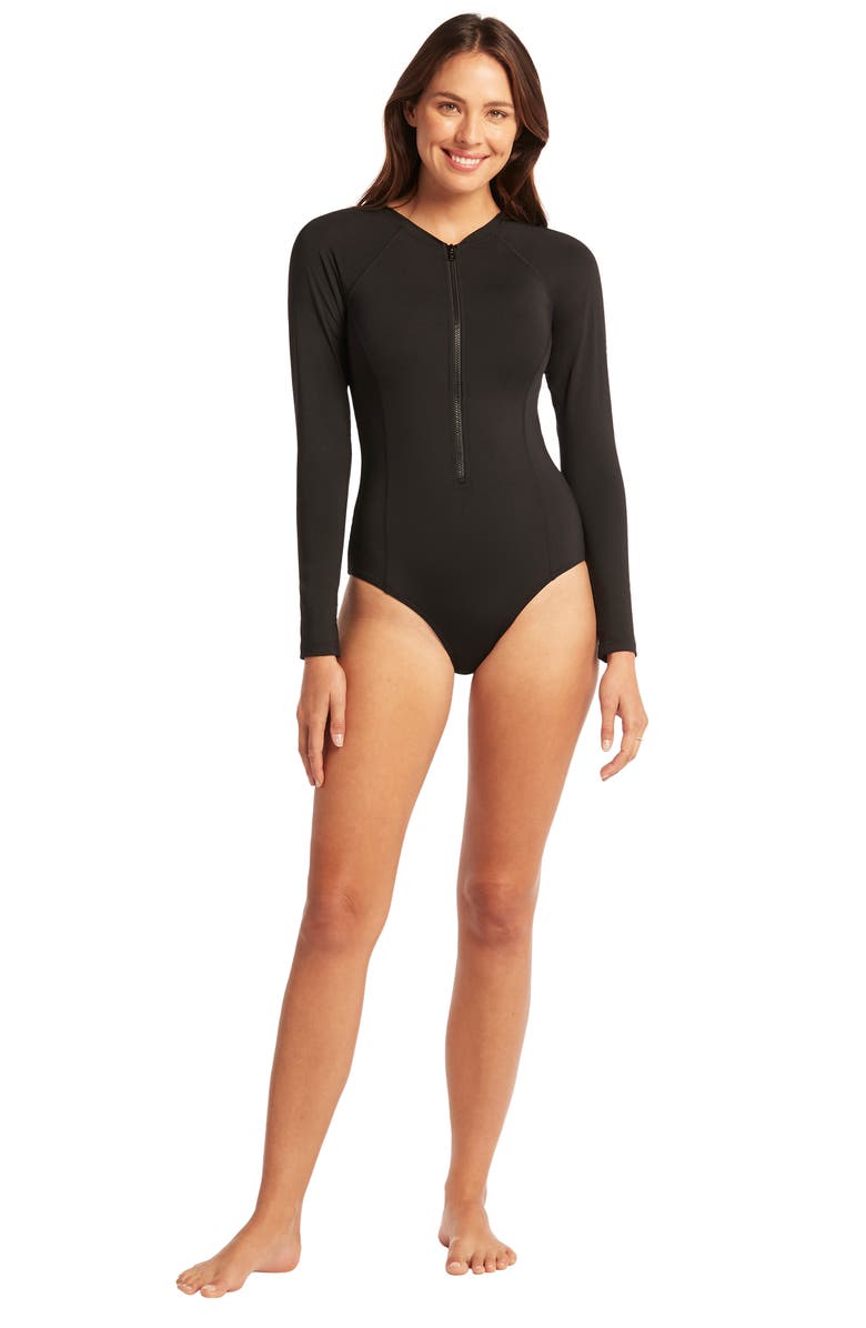 Sea Level Long Sleeve One-Piece Swimsuit, Alternate, color, 