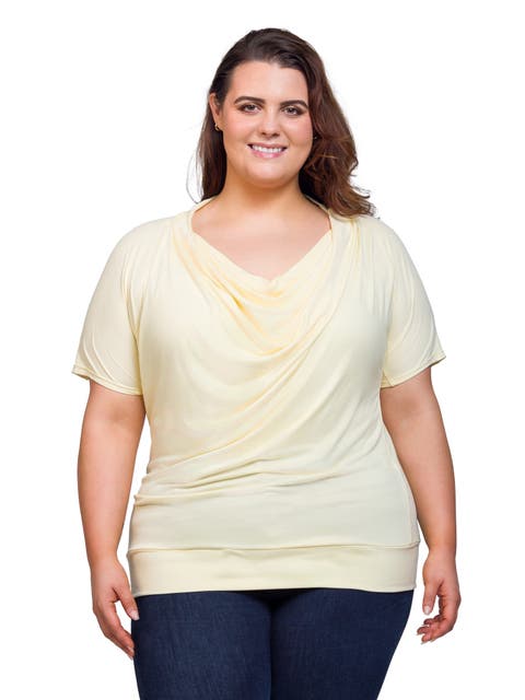 Cowl Neck Short Sleeve Top with Banded Bottom