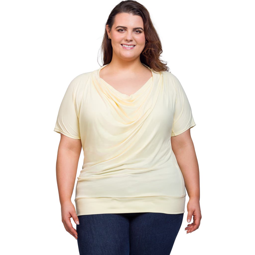 24seven Comfort Apparel Cowl Neck Short Sleeve Top With Banded Bottom In Yellow