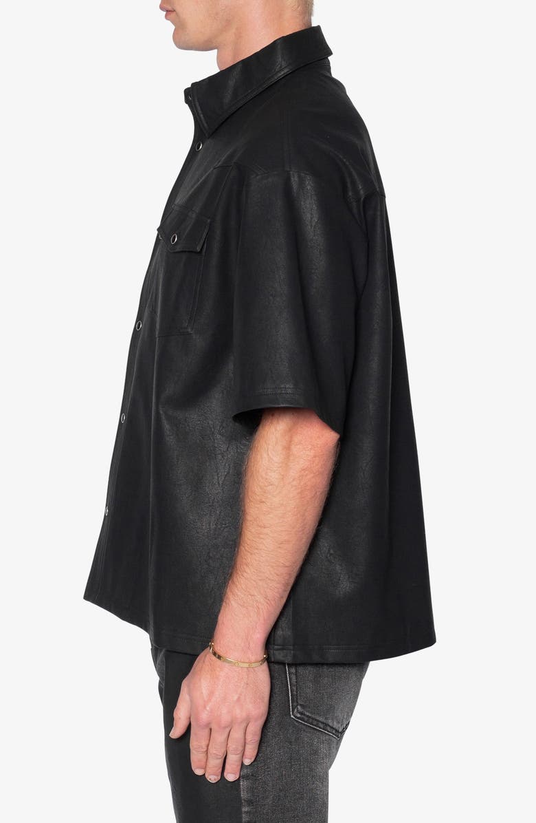 mnml Short Sleeve Faux Leather Shirt, Alternate, color, Black