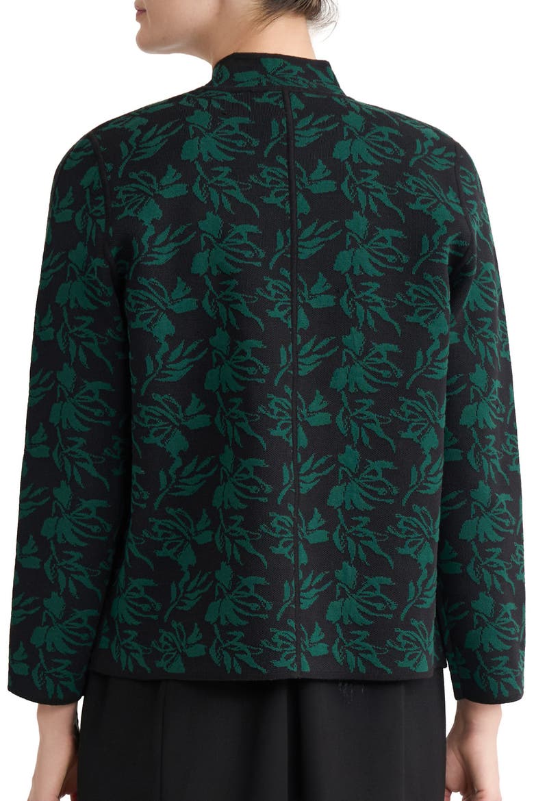 Kissing Front Jacquard Cardigan, Alternate, color, BLACK/ EVERGREEN