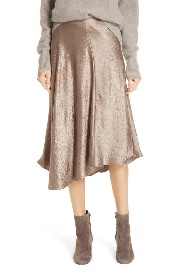 Asymmetrical Crinkled Satin Skirt, Main, color, TAUPE