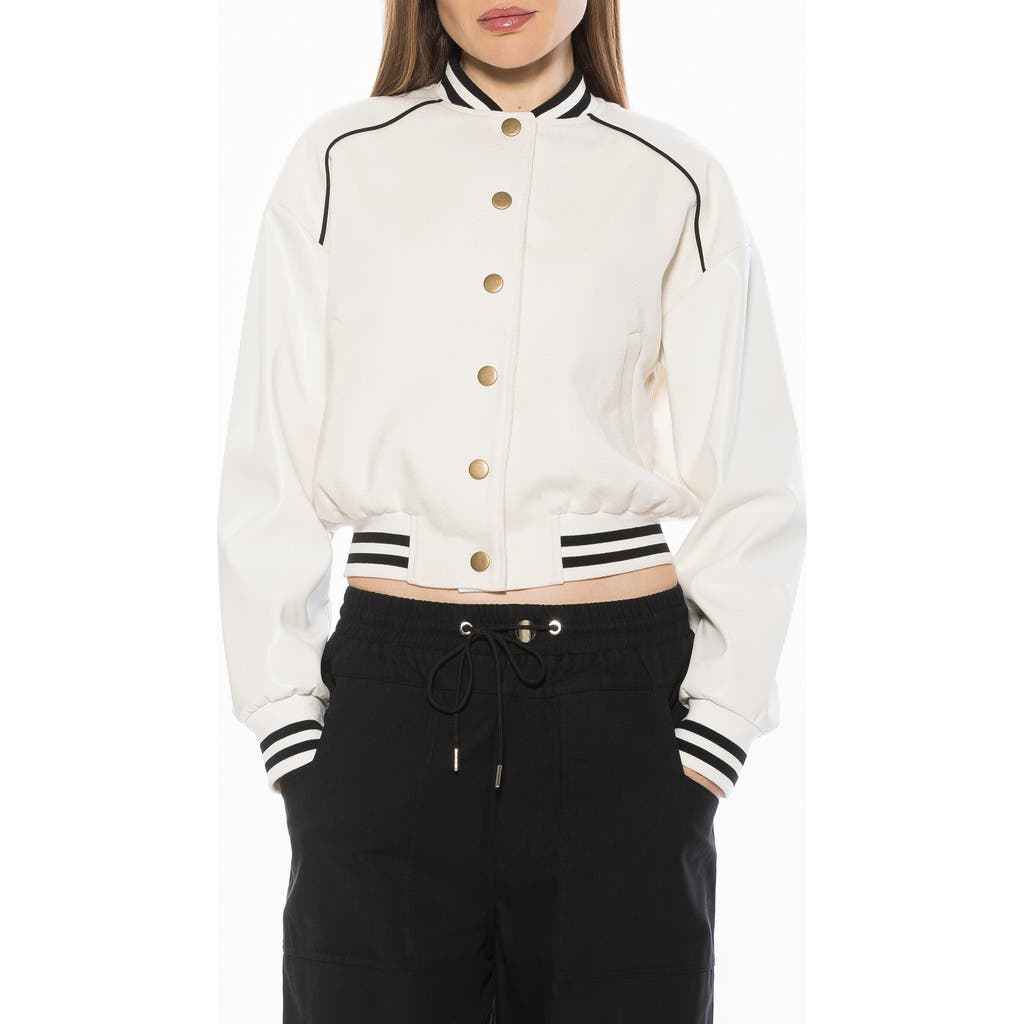 Alexia Admor Ciela Varsity Bomber Jacket In White
