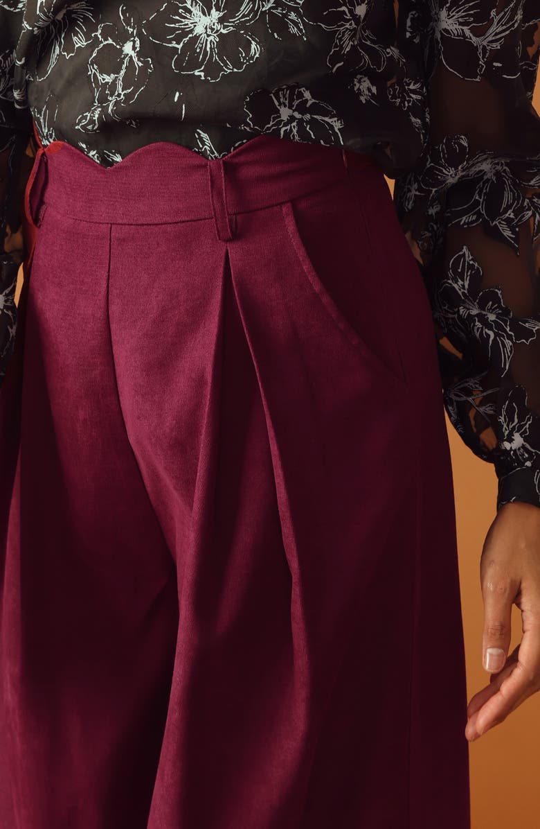 FLYING TOMATO Scalloped Waist Wide Leg Pants, Alternate, color, Wine