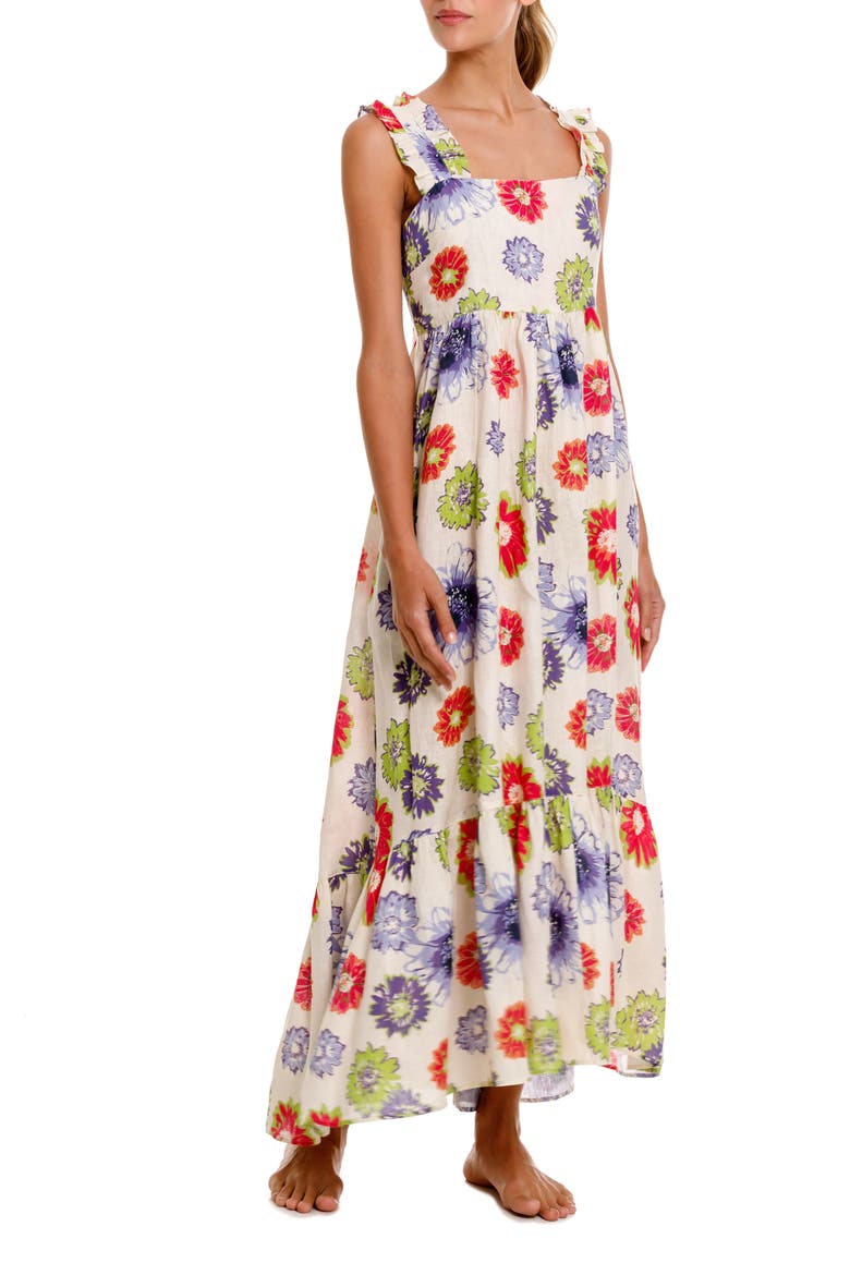 Mika Floral Linen Nightgown, Main, color, WHITE
