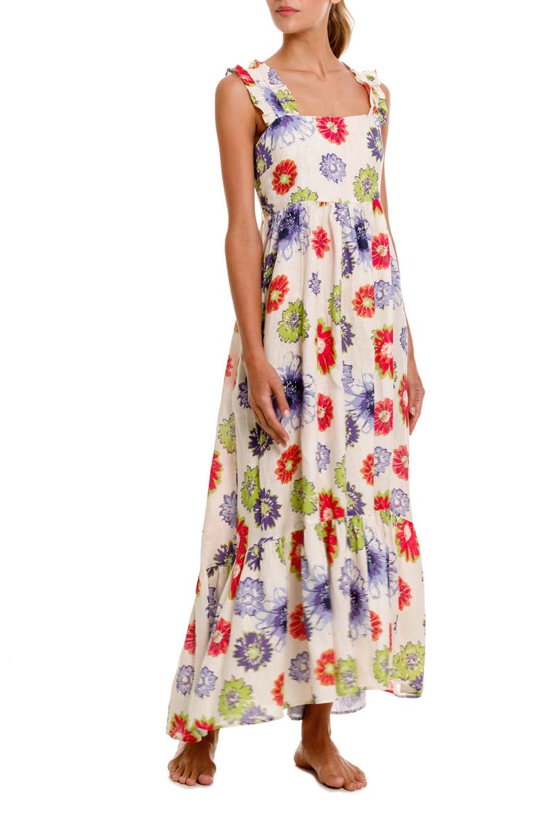 The Lazy Poet Mika Floral Linen Nightgown, Main, color, White