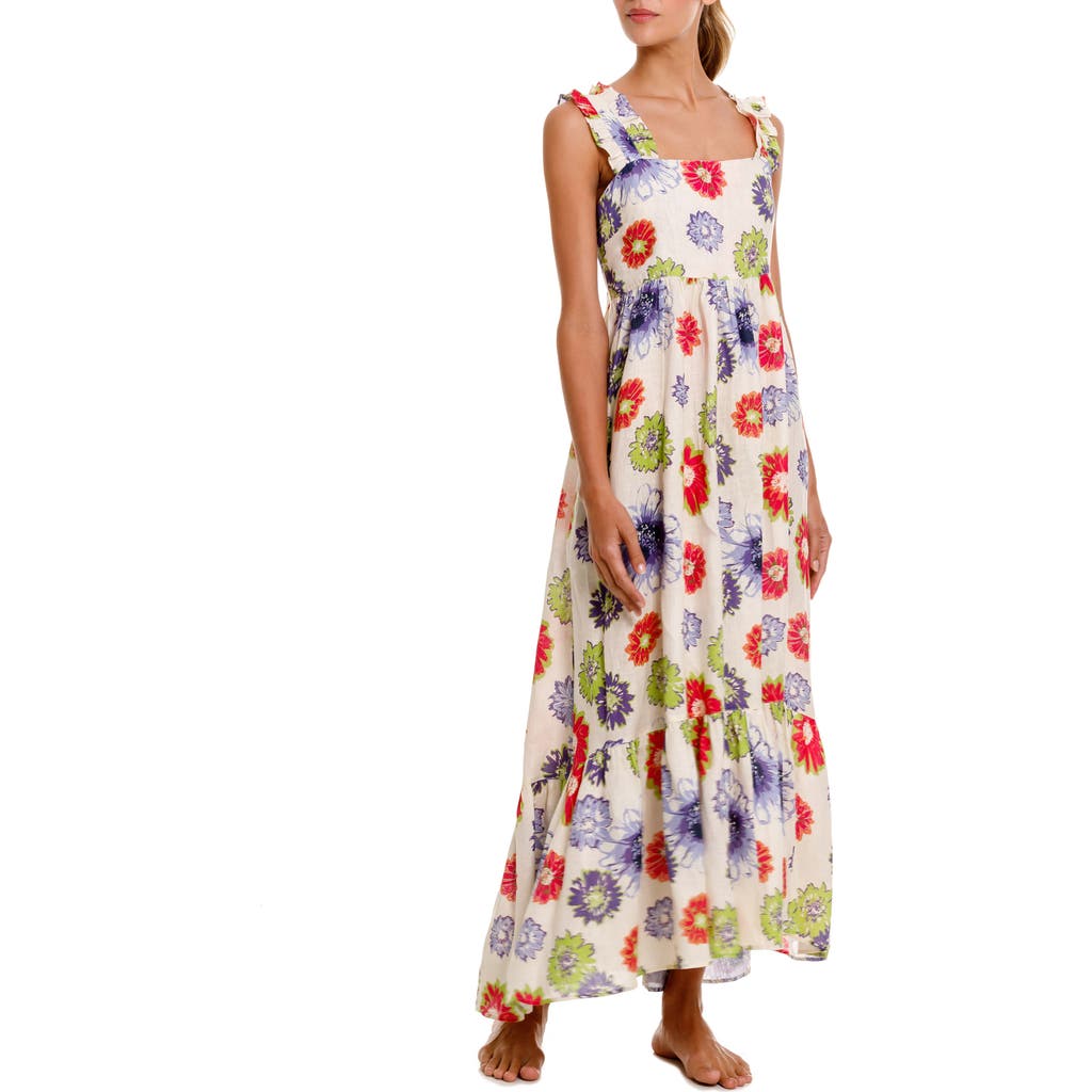 The Lazy Poet Mika Floral Linen Nightgown In White