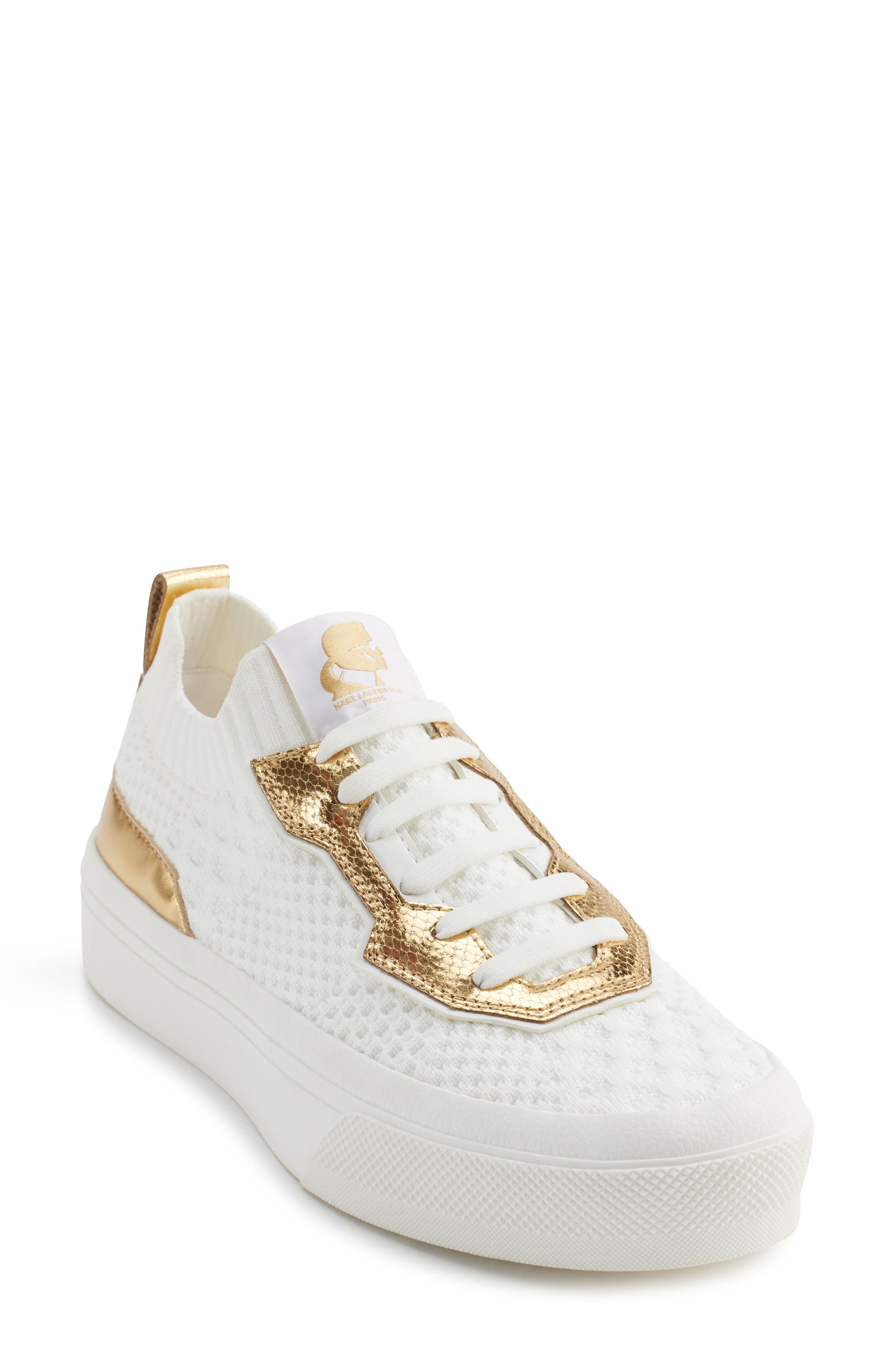 Gabby Slip-On Knit Sneaker, Main, color, BRIGHT WHITE/ GOLD