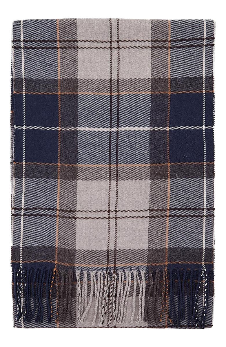 Barbour Galingale Plaid Fringed Scarf, Main, color, Grey Midnight Tartan