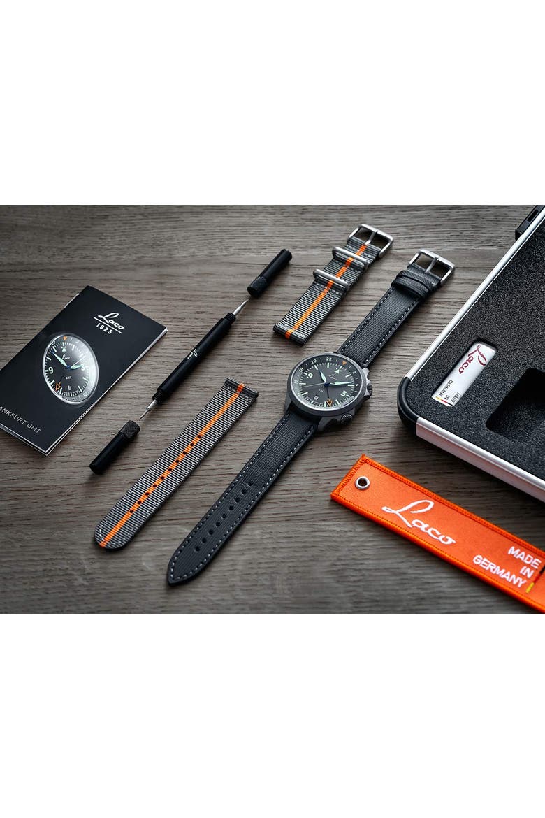 Frankfurt 40 MM, GMT, Gray Dial,  Black Fibertech Strap, Automatic Watch, Alternate, color, Gray, Black and Orange