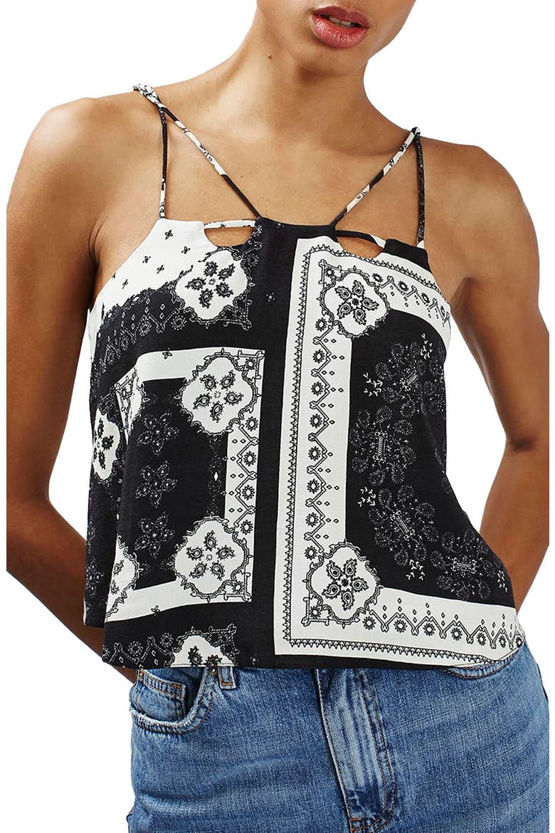 Bandana Print Strappy Crop Camisole, Main, color, BLACK MULTI