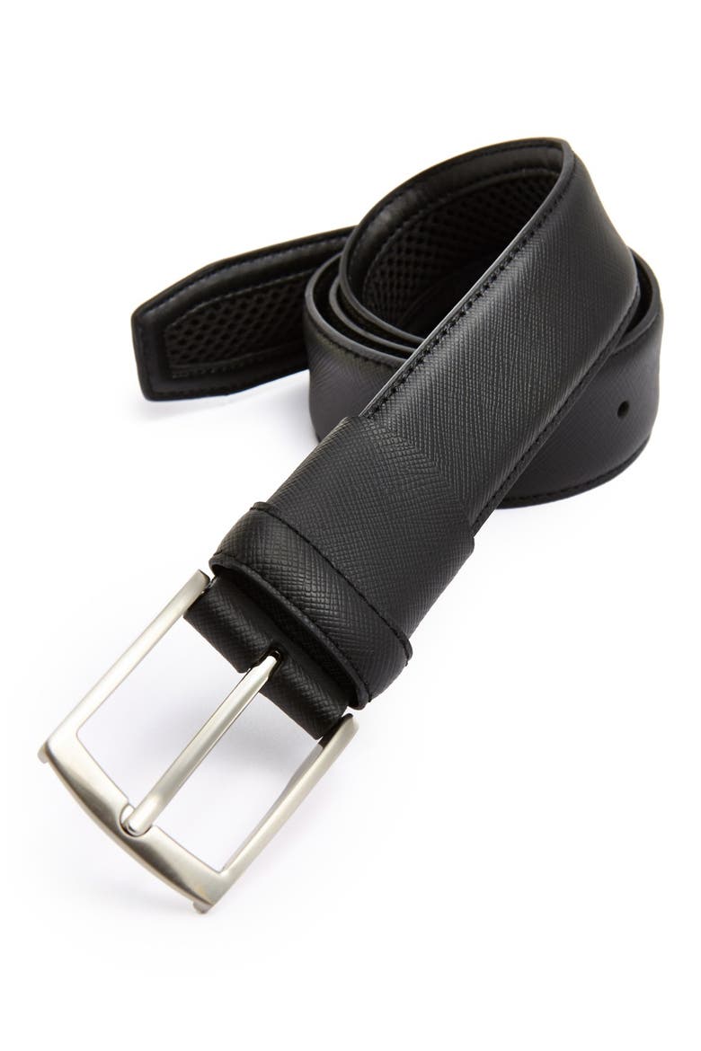 Saffiano Leather Belt, Main, color, BLACK