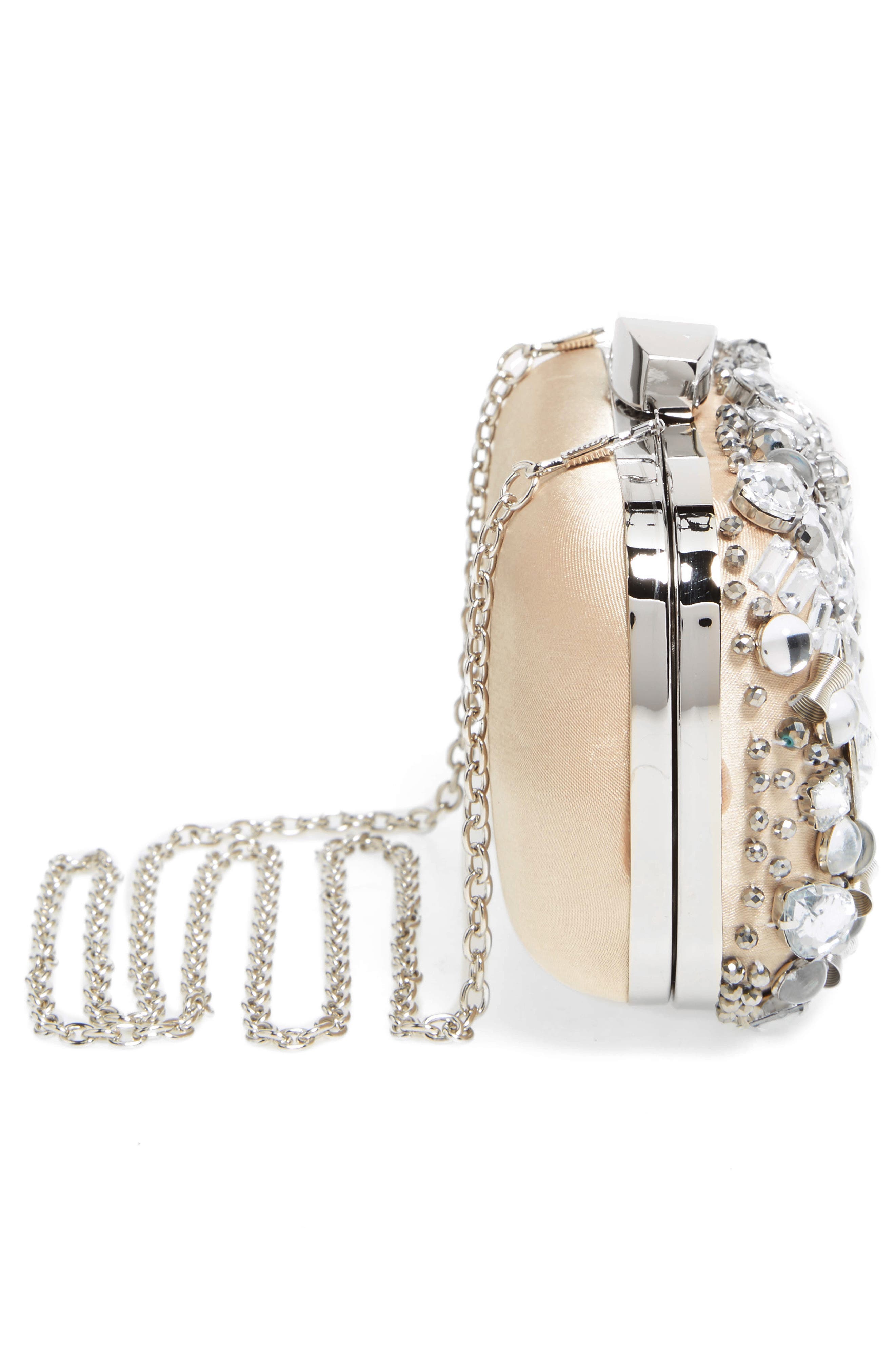 Natasha Couture Crystal Embellished Frame Clutch, Alternate, color, BEIGE/ SILVER