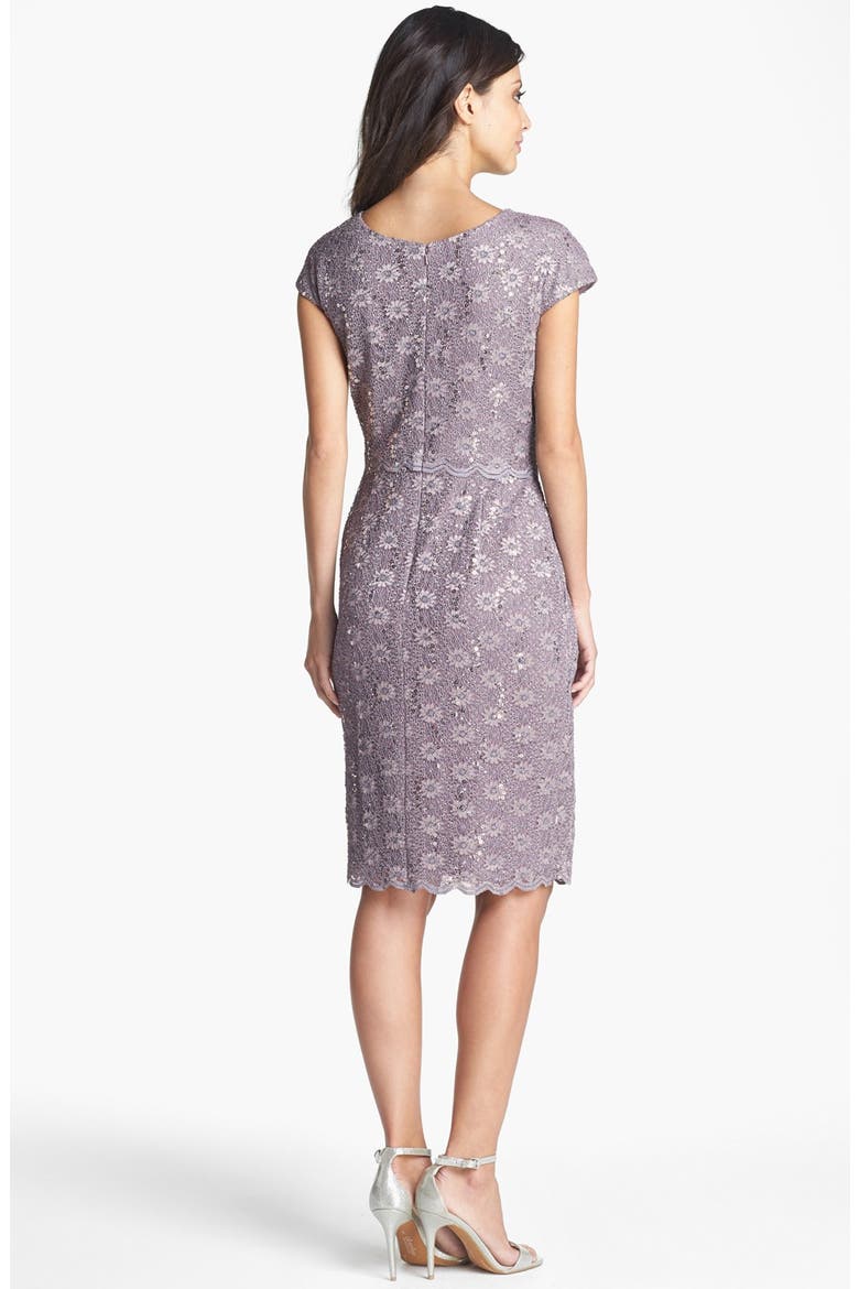 Sequin Lace Overlay Sheath Dress, Alternate, color, PEWTER FROST