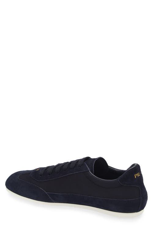 Prada Mixed Media Low Top Sneaker In Navy