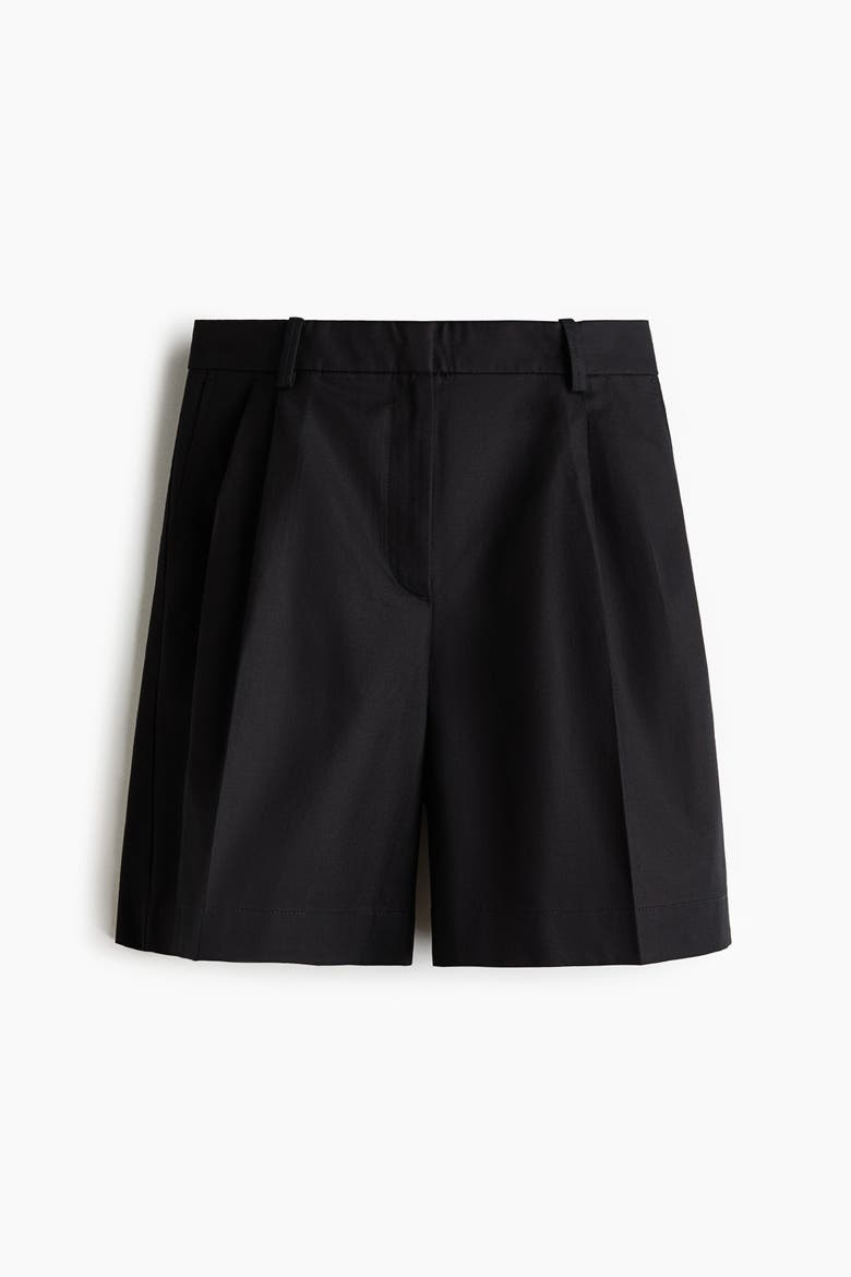 Linen-blend Tailored Shorts, Alternate, color, Black