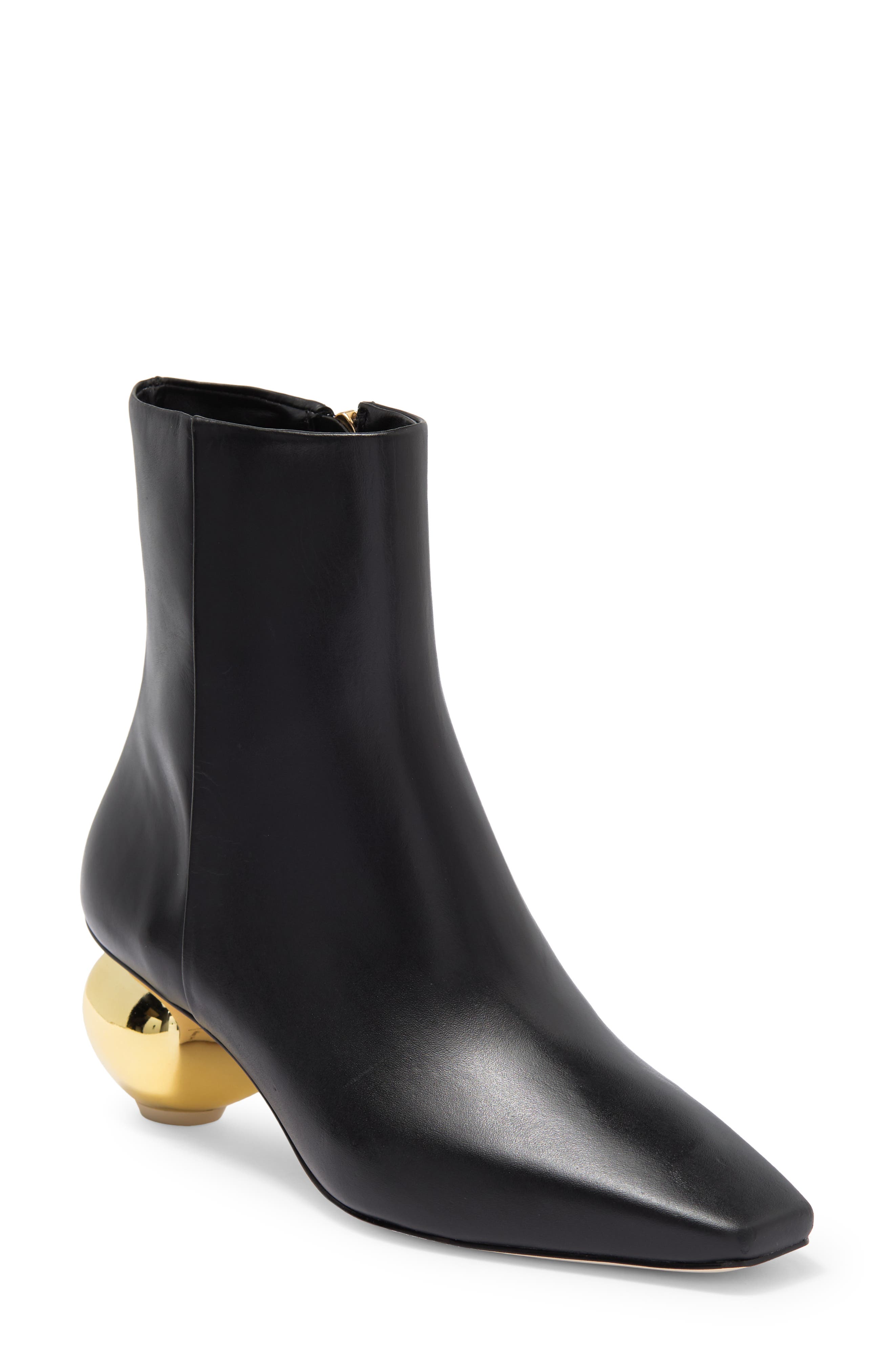 Mari Leather Bootie, Main, color, BLACK