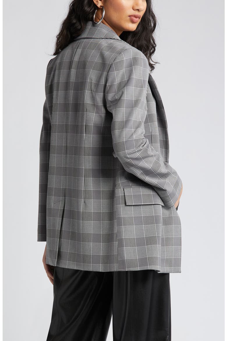 Plaid Bracelet Sleeve Blazer, Alternate, color, GREY SOLY PLAID