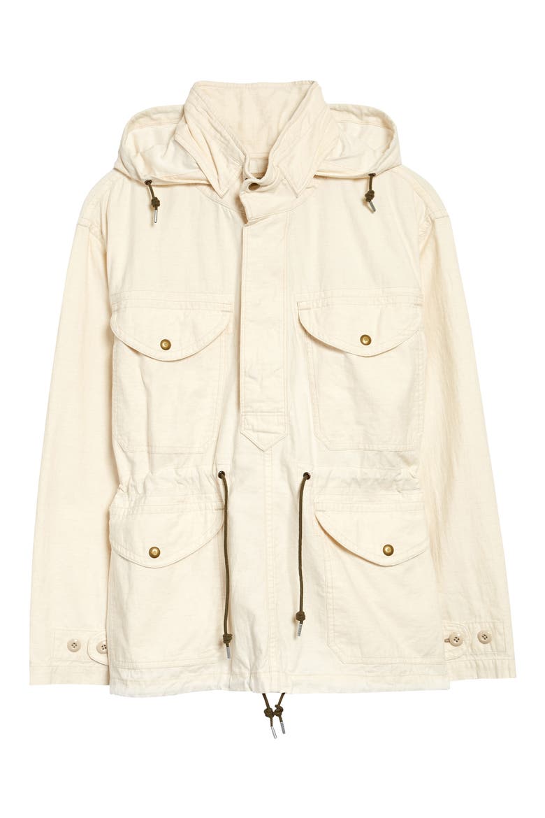 RRL Hughes Drawstring Waist Cotton & Flax Sateen Pullover, Main, color, NATURAL