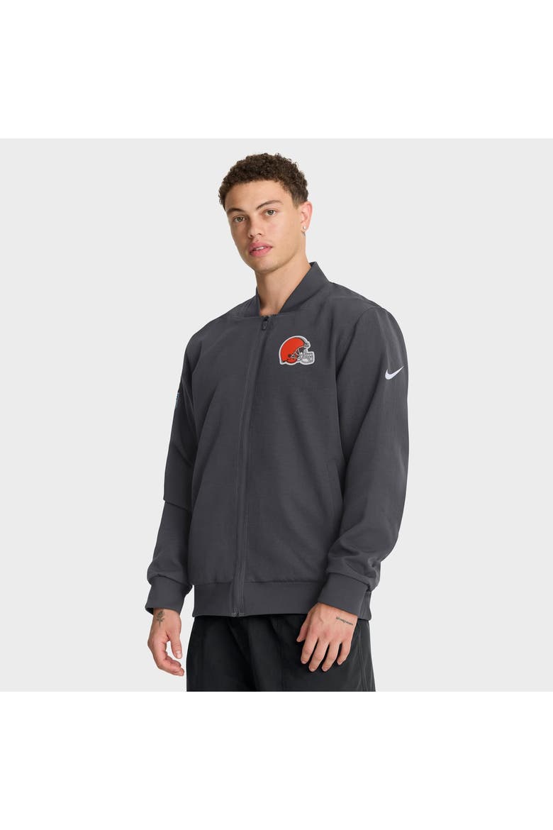 Men's Nike Anthracite Cleveland Browns Sideline Powerful Blocking Full-Zip Dri-FIT Bomber Jacket, Main, color, Anthracite