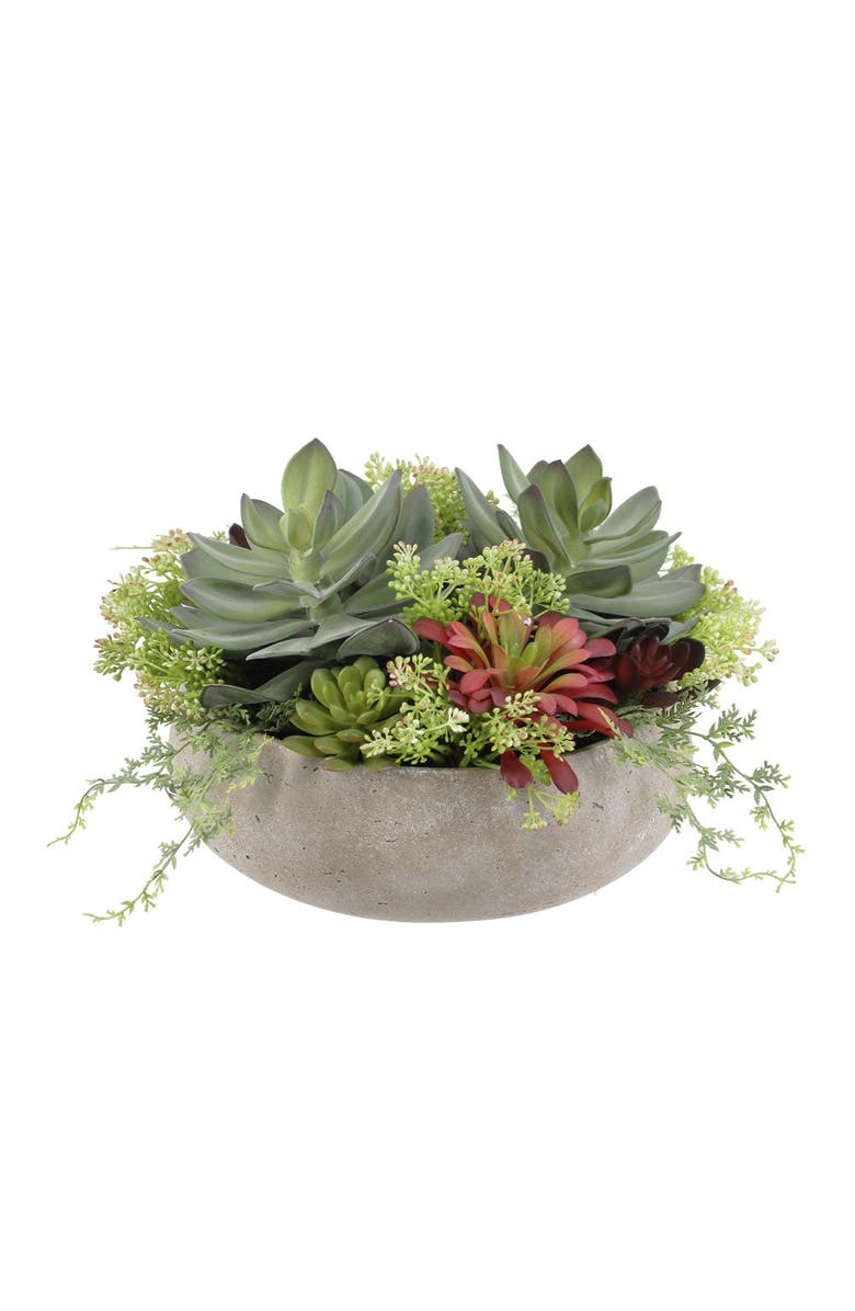 CG Hunter Round Artificial Succulent Arrangement, Natural Planter, Main, color, Green