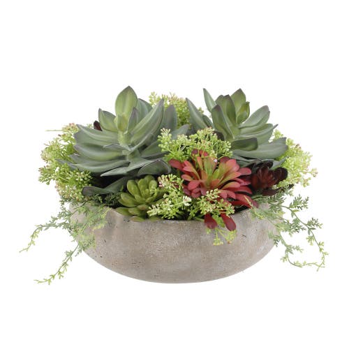 Cg Hunter Round Artificial Succulent Arrangement, Natural Planter In Green