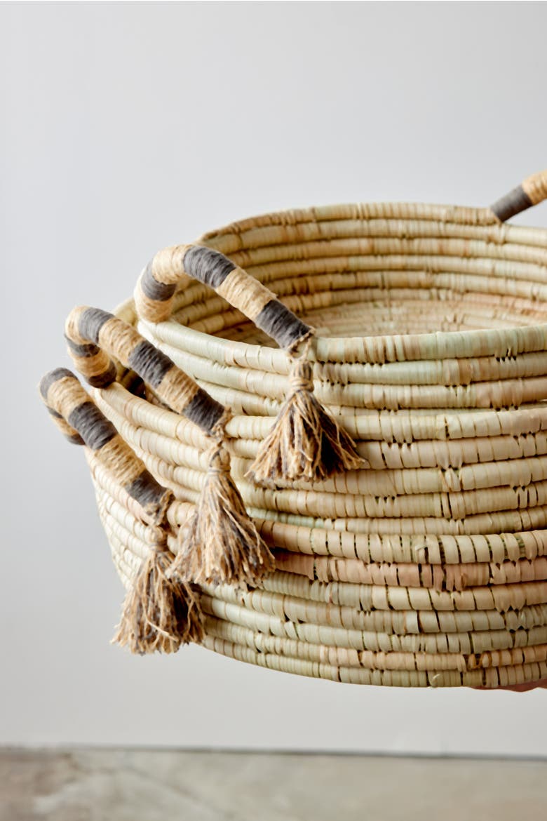 Natural Banded Betty Tray with Tassel, Alternate, color, Natural
