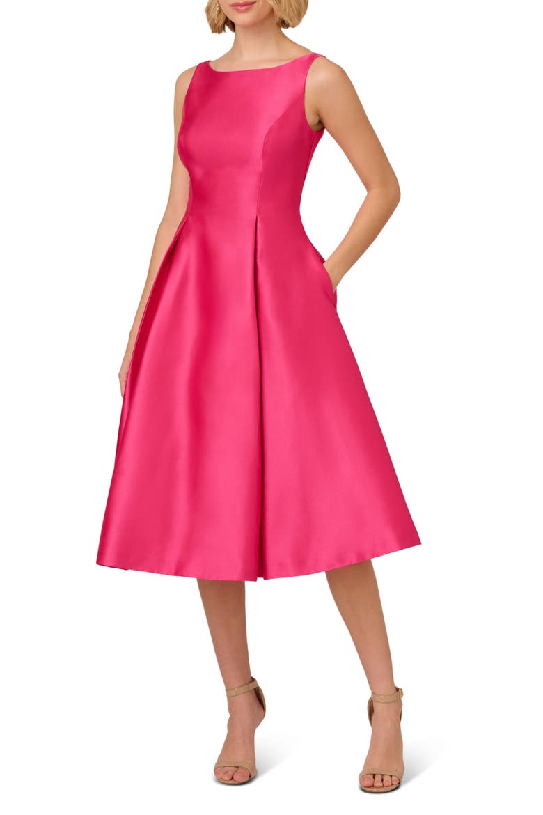 Sleeveless Mikado Fit & Flare Midi Dress, Main, color, ELECTRIC PINK