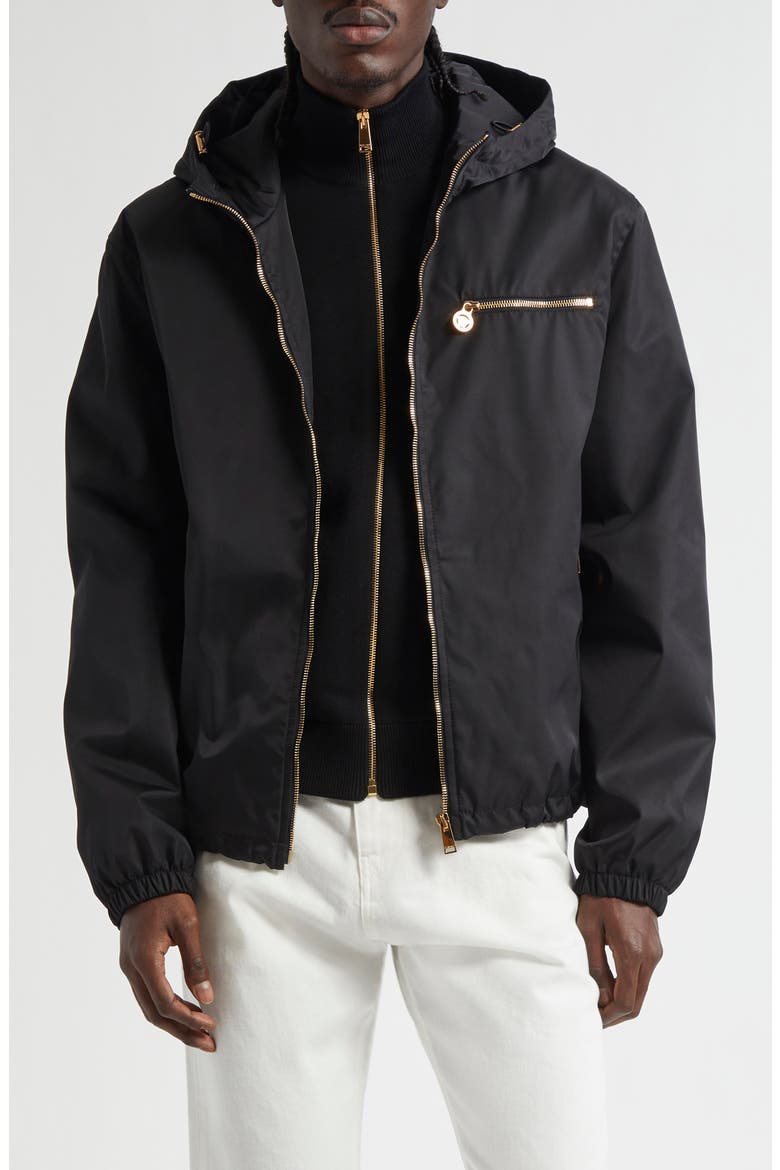 Nylon Twill Hooded Windbreaker, Main, color, BLACK