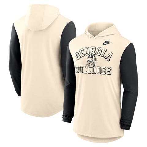 Men's Nike Natural/Black Georgia Bulldogs Legacy Color-Block Tri-Blend Performance Long Sleeve Hoodie T-Shirt