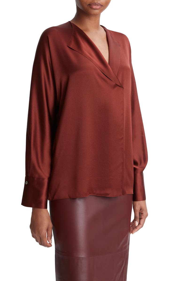 Vince Dolman Sleeve Silk Top, Alternate, color, Cinnamon Stick