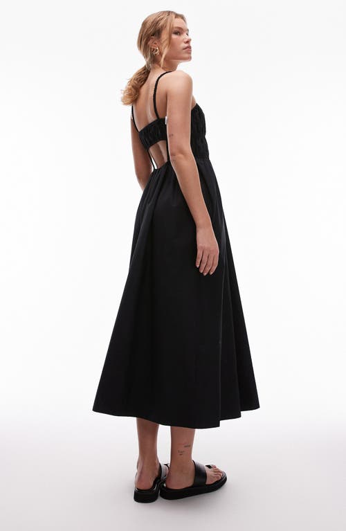 Topshop Shirred Cutout Cotton Poplin Midi Sundress