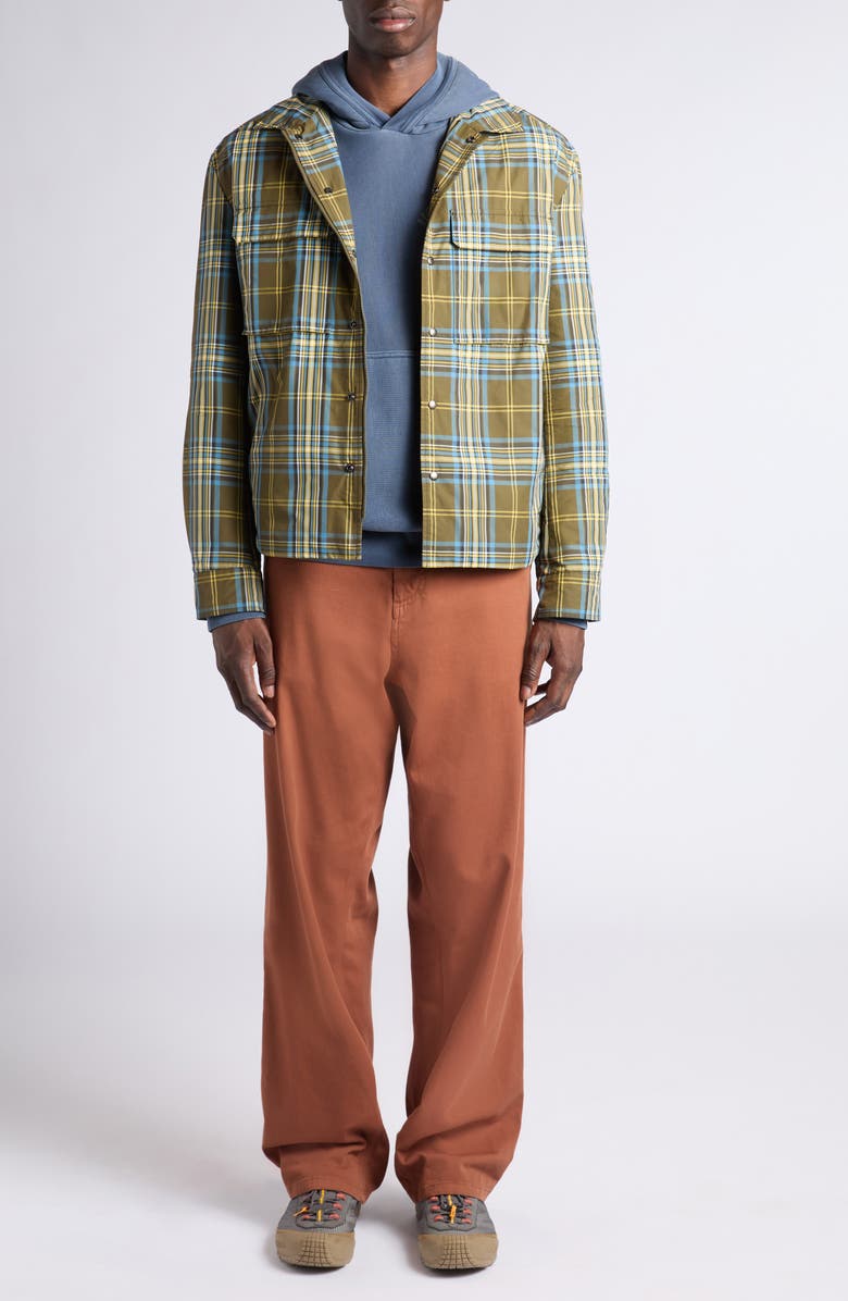 Moncler Plaid Nylon Snap-Up Shirt, Alternate, color, Green