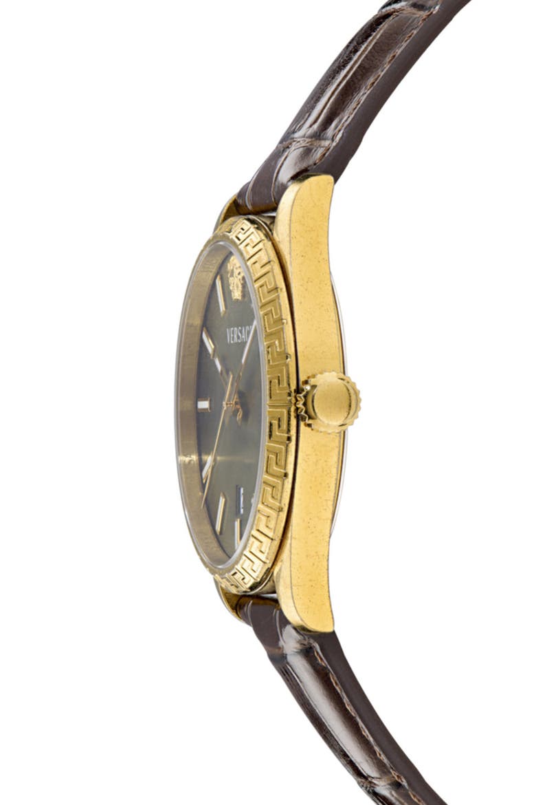 Millenyium Leather Strap Watch, 40mm, Alternate, color, IP YELLOW GOLD