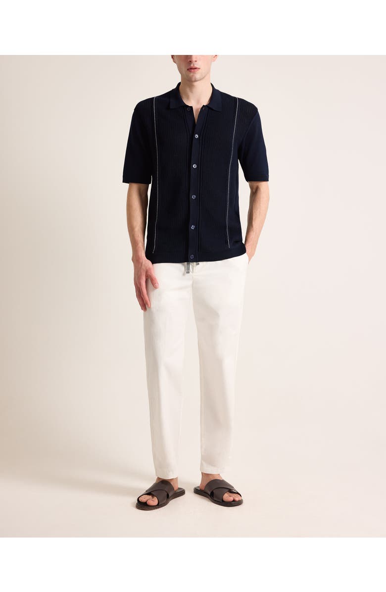 Orlebar Brown Roddy Relaxed Fit Chevron Stripe Knitted Shirt, Main, color, Night Iris/Cashew Stripe
